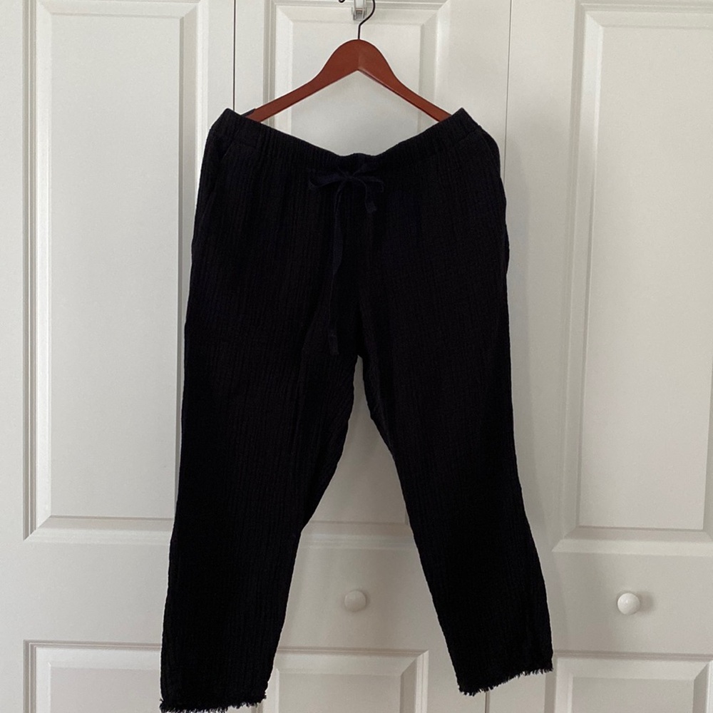 EILEEN FISHER Pants M Organic Cotton Crinkle Gauze Pull On Drawstring Black